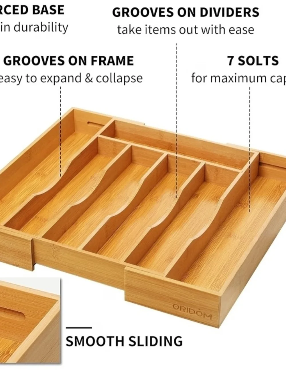 Bamboo Cutlery Drawer Organizer Tray - Natural